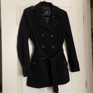 Black rain coat/trench coat, size medium